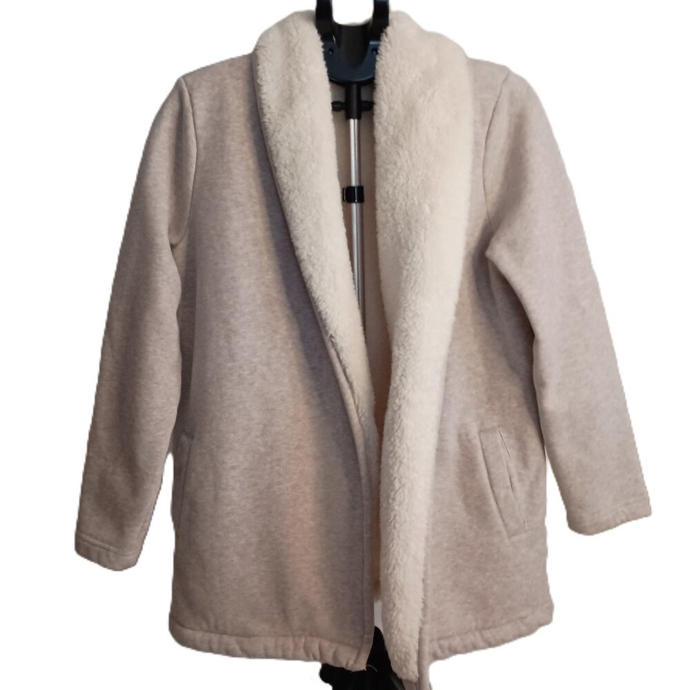L.L. Bean Sherpa Lined Cardigan Tan Womens Sz MP